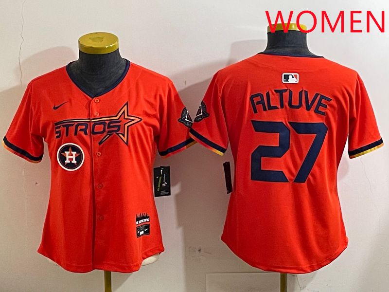 Women Houston Astros #27 Altuve Orange Three generations Joint Name 2025 Nike MLB Jersey style 4126->women mlb jersey->Women Jersey